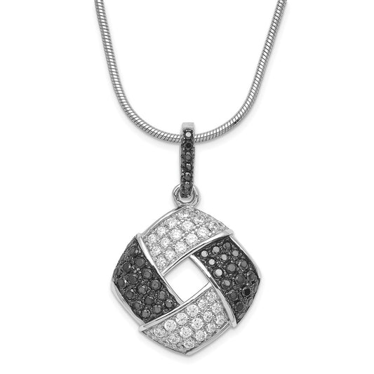 Sterling Silver Black & Clear CZ Brilliant Embers w/ 2in ext Necklace