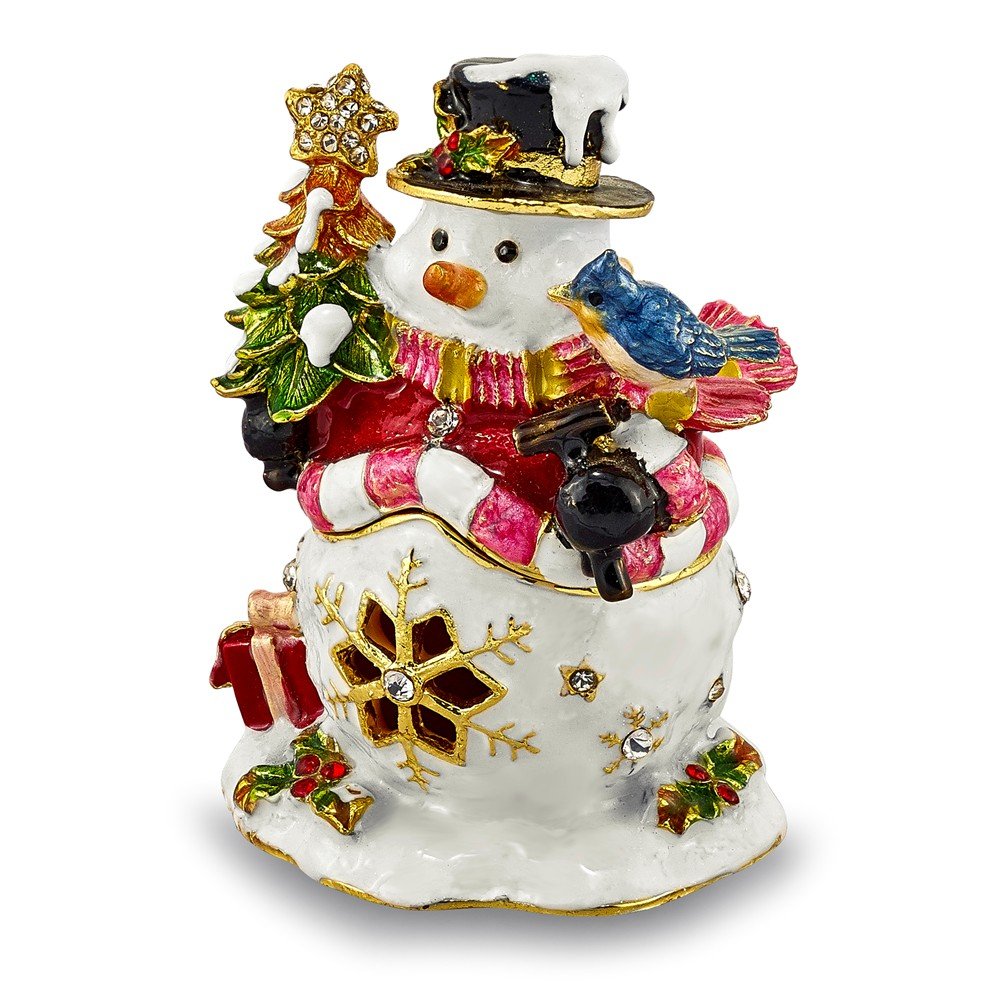 Bejeweled Pewter Jolly Snowman Trinket Box