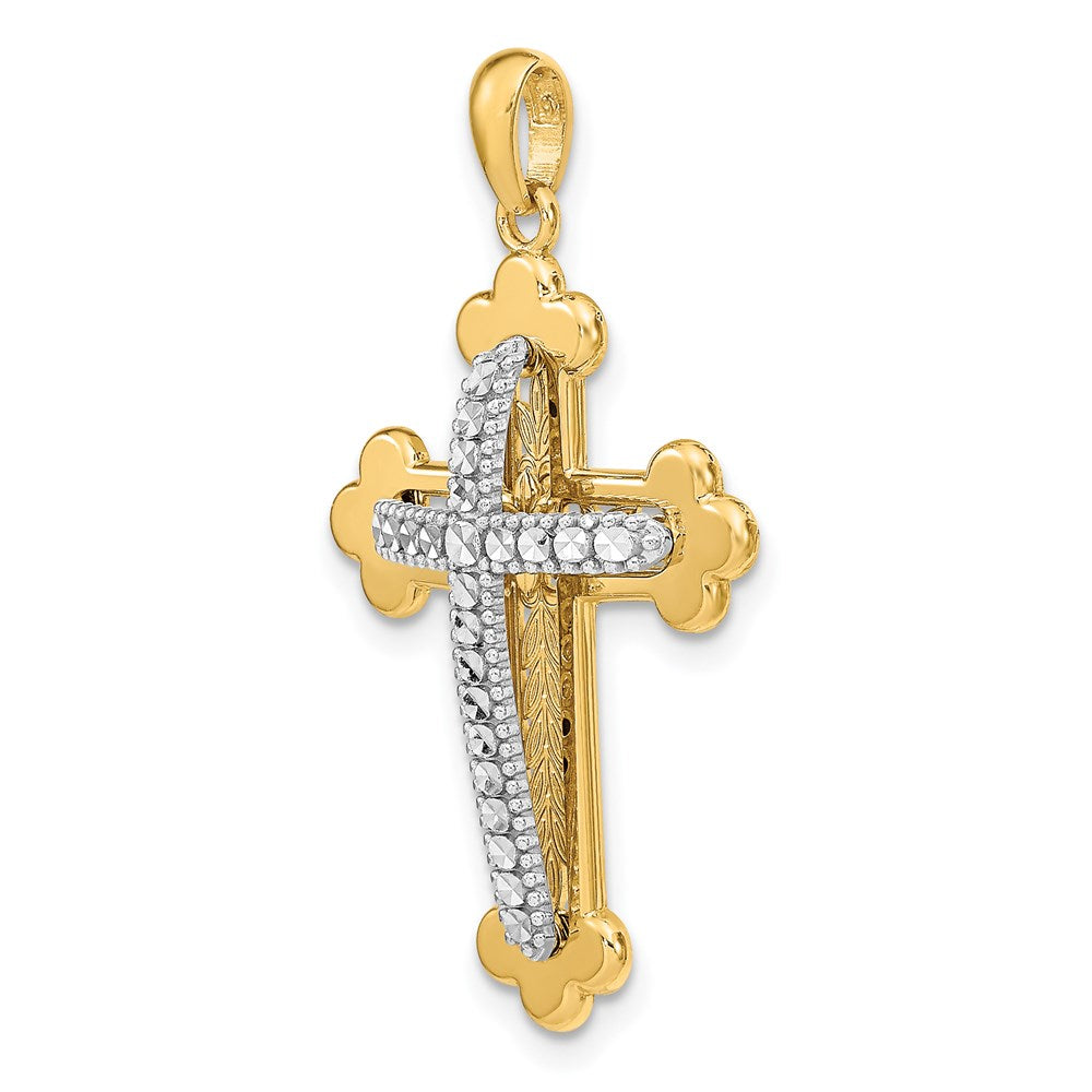 14k Two-tone Diamond-cut Polished 3D Cross Pendant