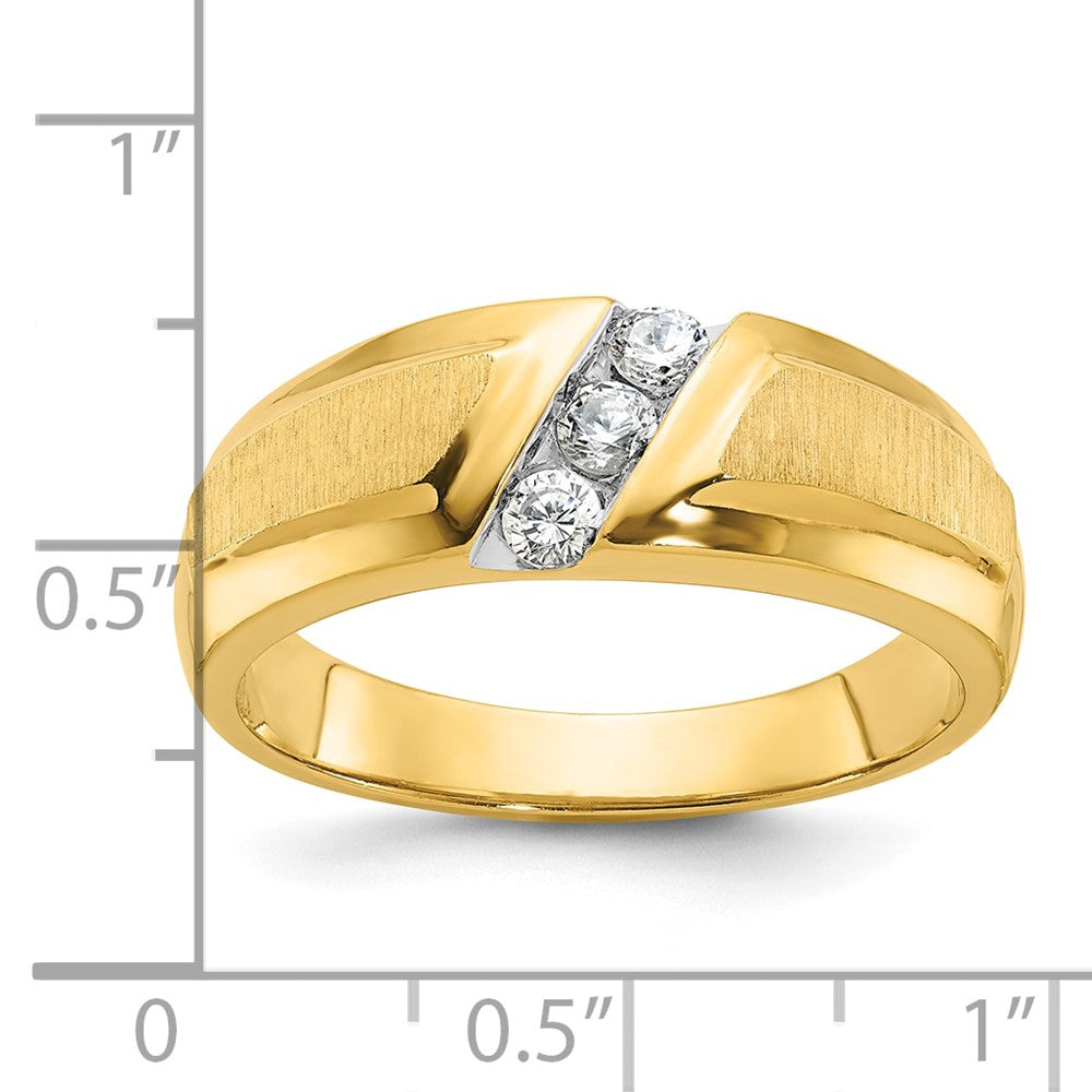 IBGoodman 14k Men's Polished and Satin 3-Stone 1/4 Carat AA Quality Diamond Ring