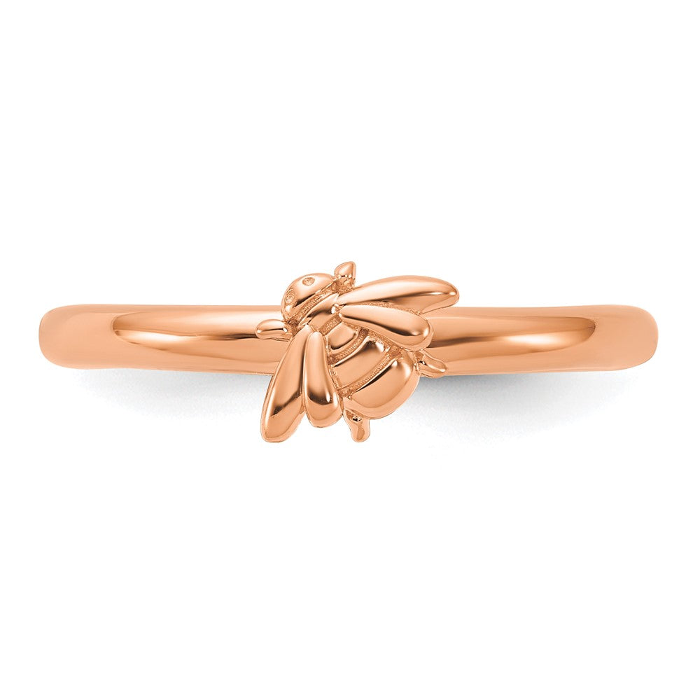 Sterling Silver Stackable Expressions Rose Gold-plated Bee Ring Size -10