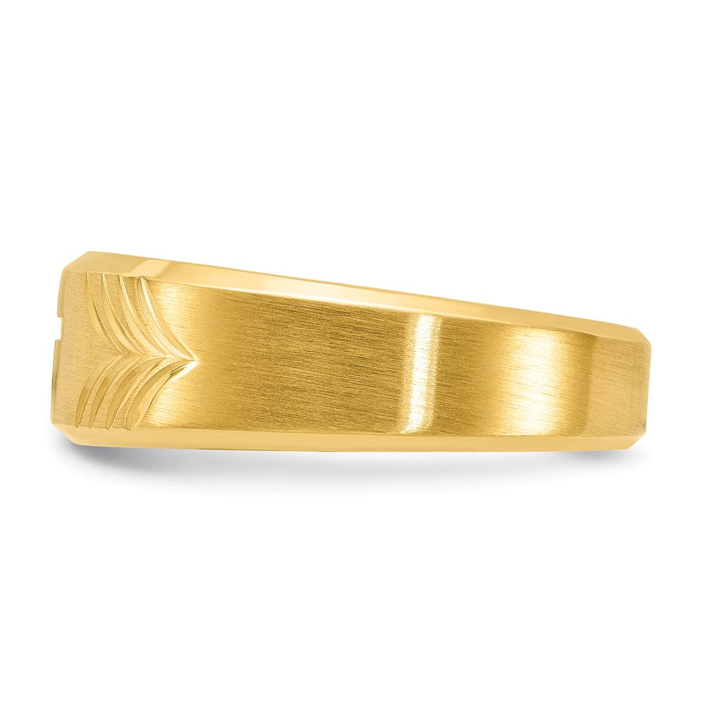 Stainless Steel Brushed & Polished Yellow IP D/C Cross 8mm Tapered Band Size - 12.5
