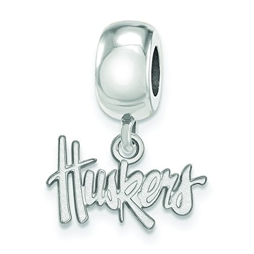 Sterling Silver Rhodium-plated LogoArt University of Nebraska Huskers Extra Small Dangle Bead Charm