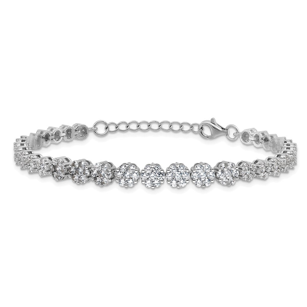 Cheryl M Sterling Silver Rhodium-plated Fancy Graduated Brilliant-cut CZ Cluster 7 Inch Bracelet with 1 Inch Extender