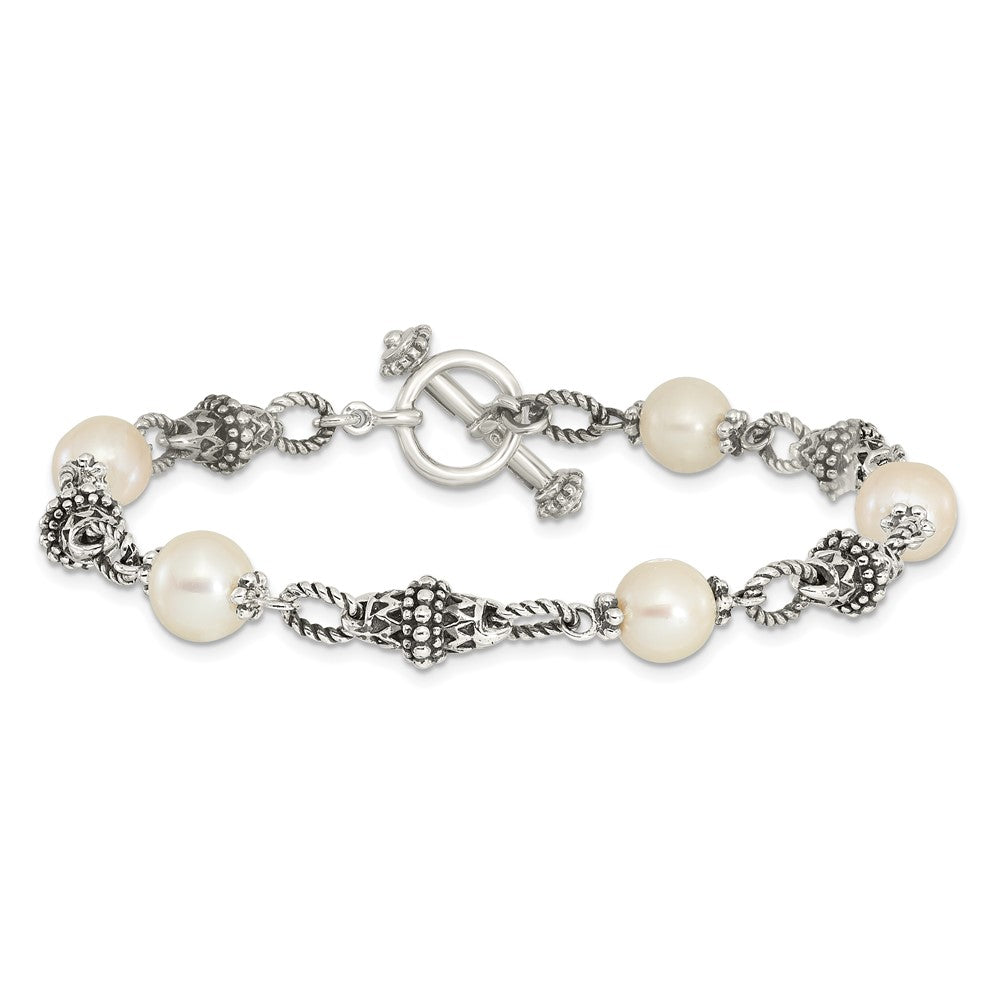 Shey Couture Sterling Silver 8 Inch Antiqued 8-8.5mm Freshwater Cultured Pearl Bracelet 8 inches