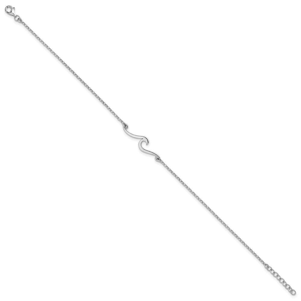Sterling Silver Rhodium-plated Polished Wave 9 inch with a 1 inch extention Anklet