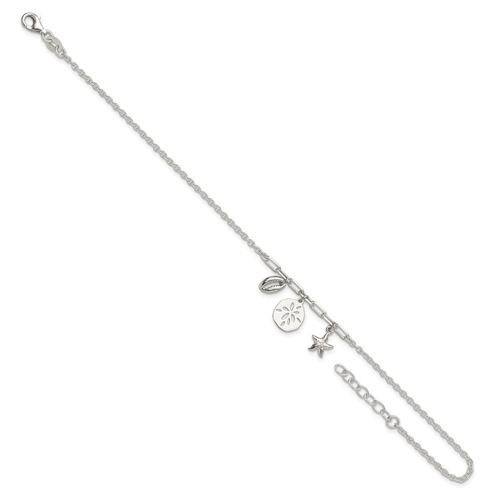 Sterling Silver Shells 9in Plus 1 in Ext. Anklet 9 inches