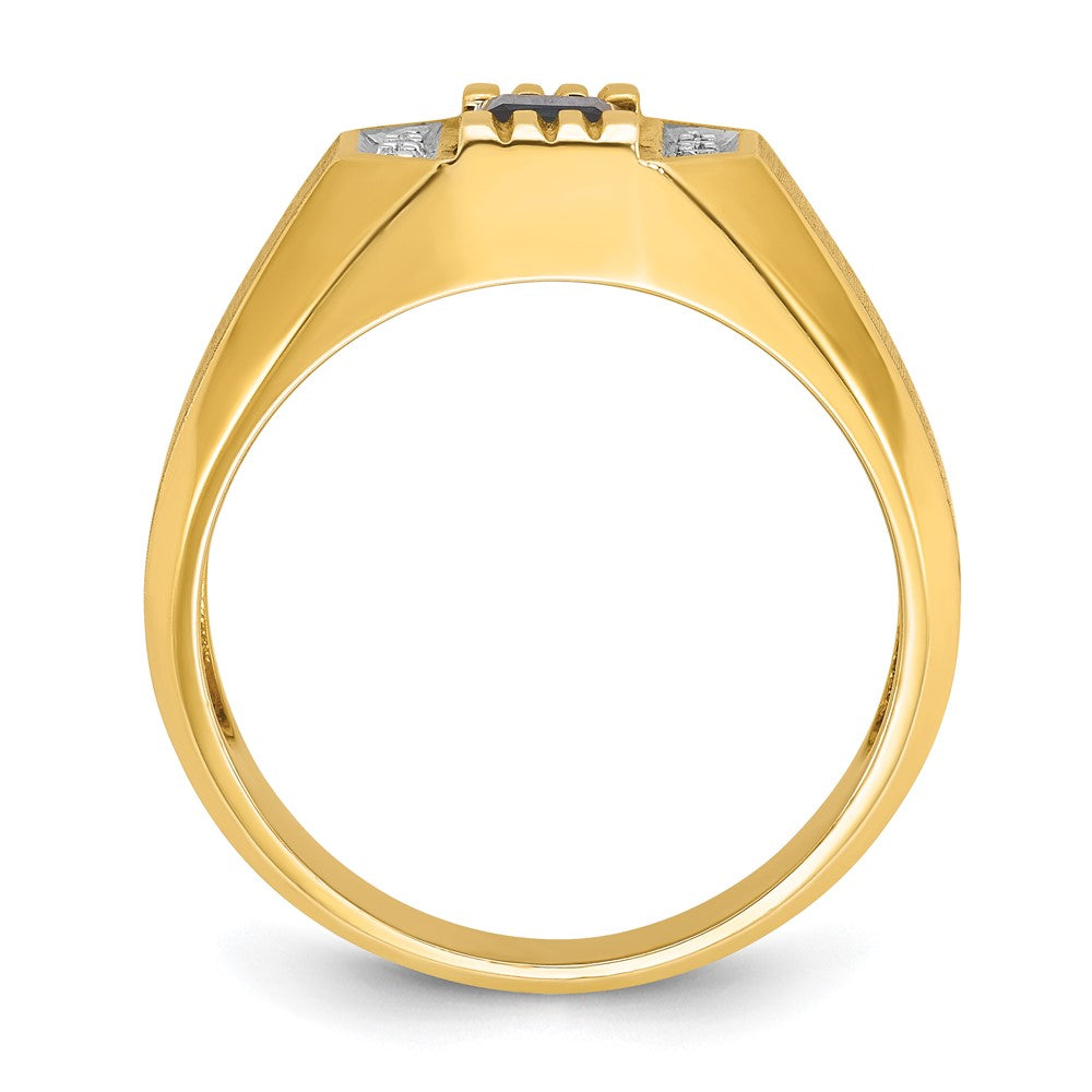 14k IBGoodman Men's Created Sapphire and 1/20 carat Diamond Satin Complete Ring