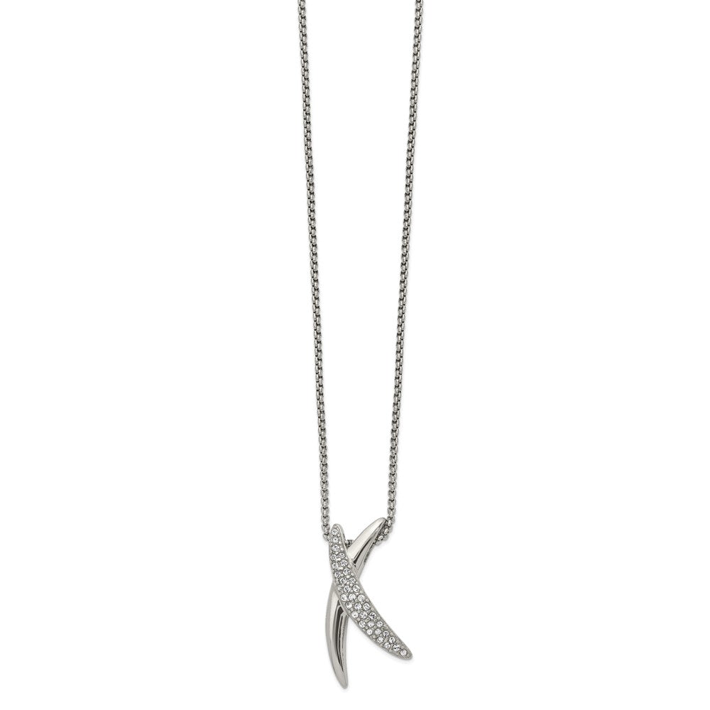Stainless Steel Polished with Crystal X 16 inch Necklace