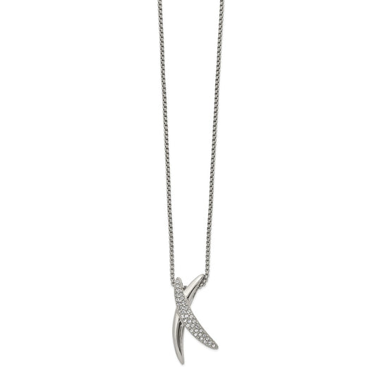 Stainless Steel Polished with Crystal X 16 inch Necklace