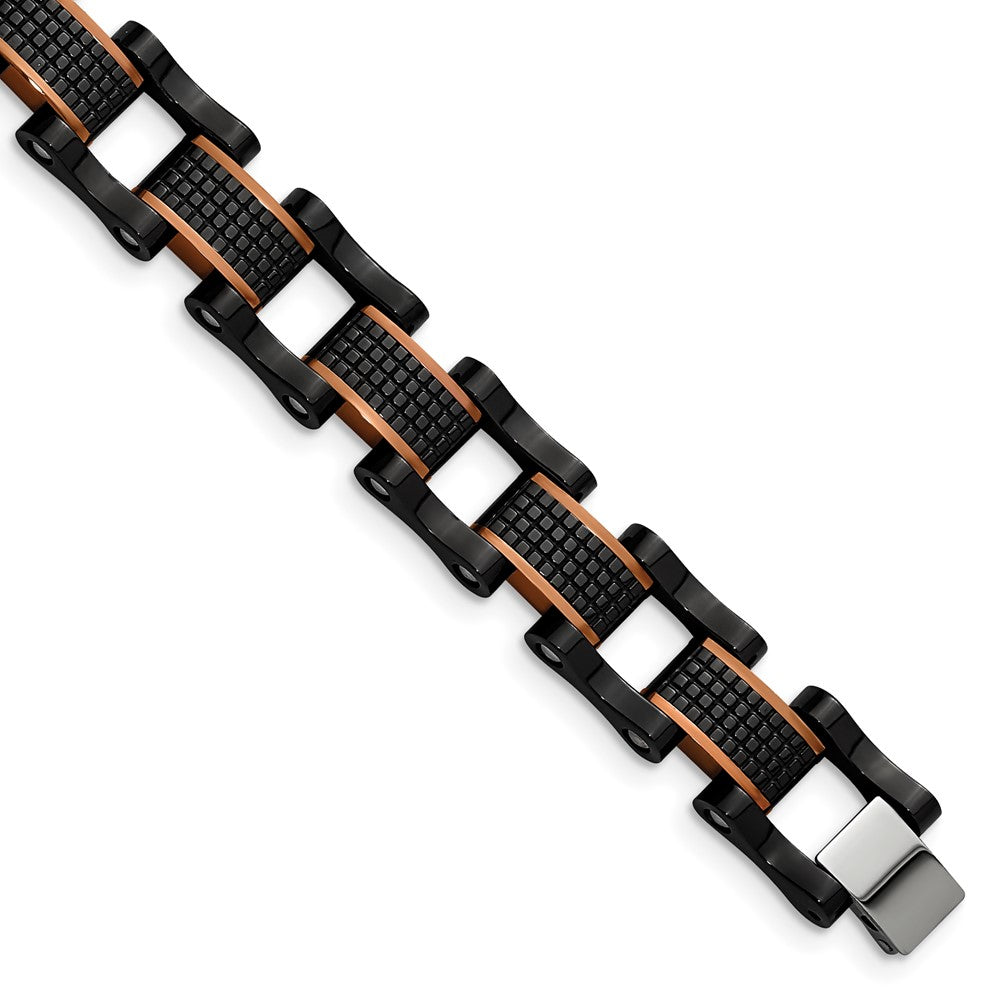 Stainless Steel Polished & Textured Black & Brown IP 8.25in Bracelet 8.25 inches