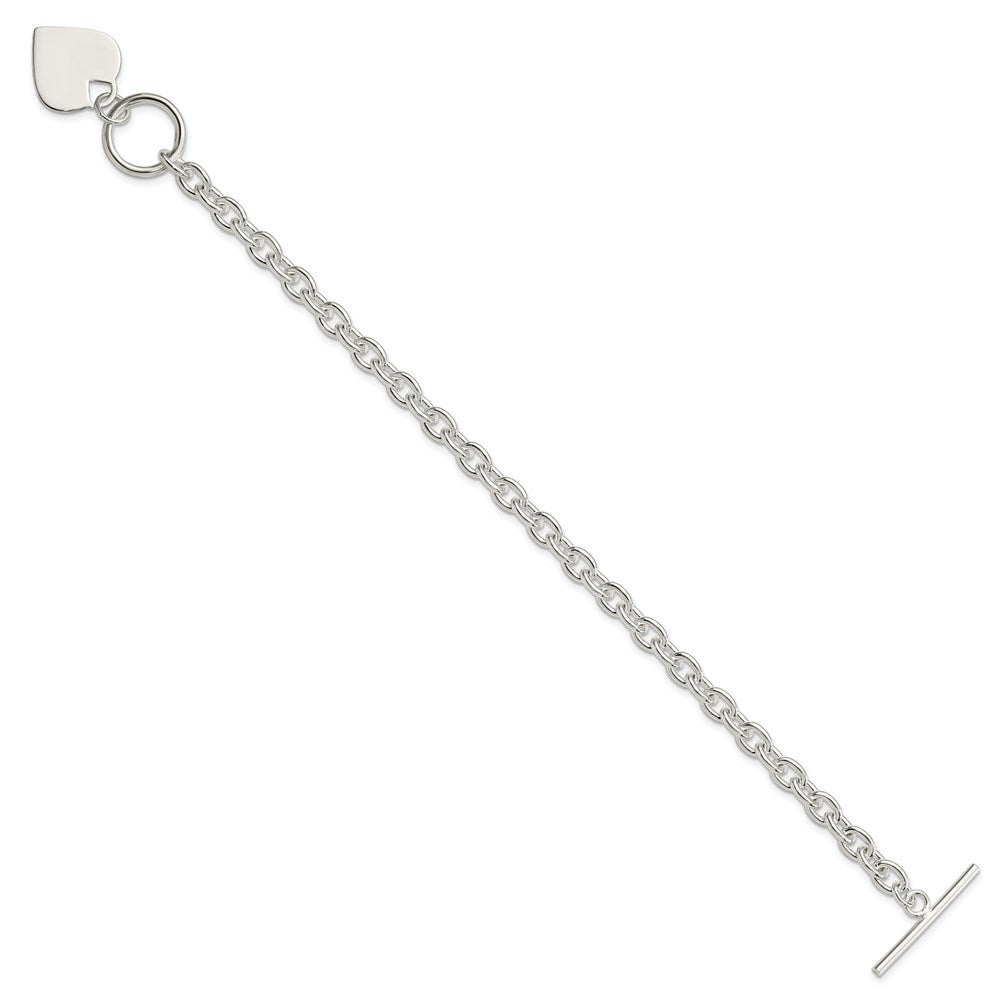 Sterling Silver Engraveable Heart Toggle Bracelet 8 inches