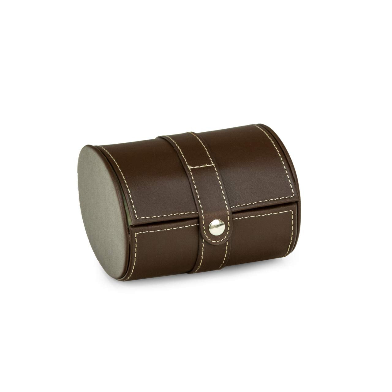 Brown Leather Single Watch Travel Case with Snap Closure