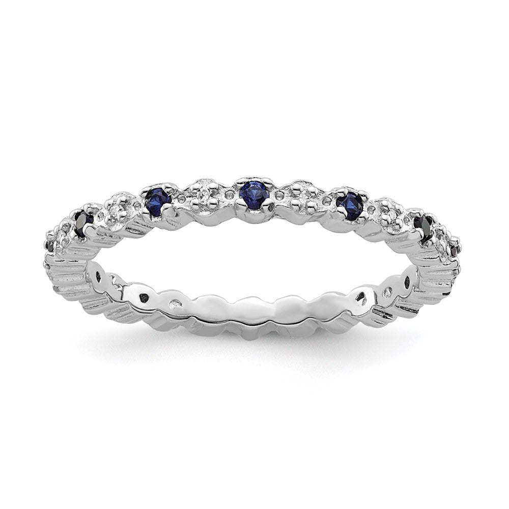 Sterling Silver Stackable Expressions Cr. Sapphire & Diamond Ring Size -6
