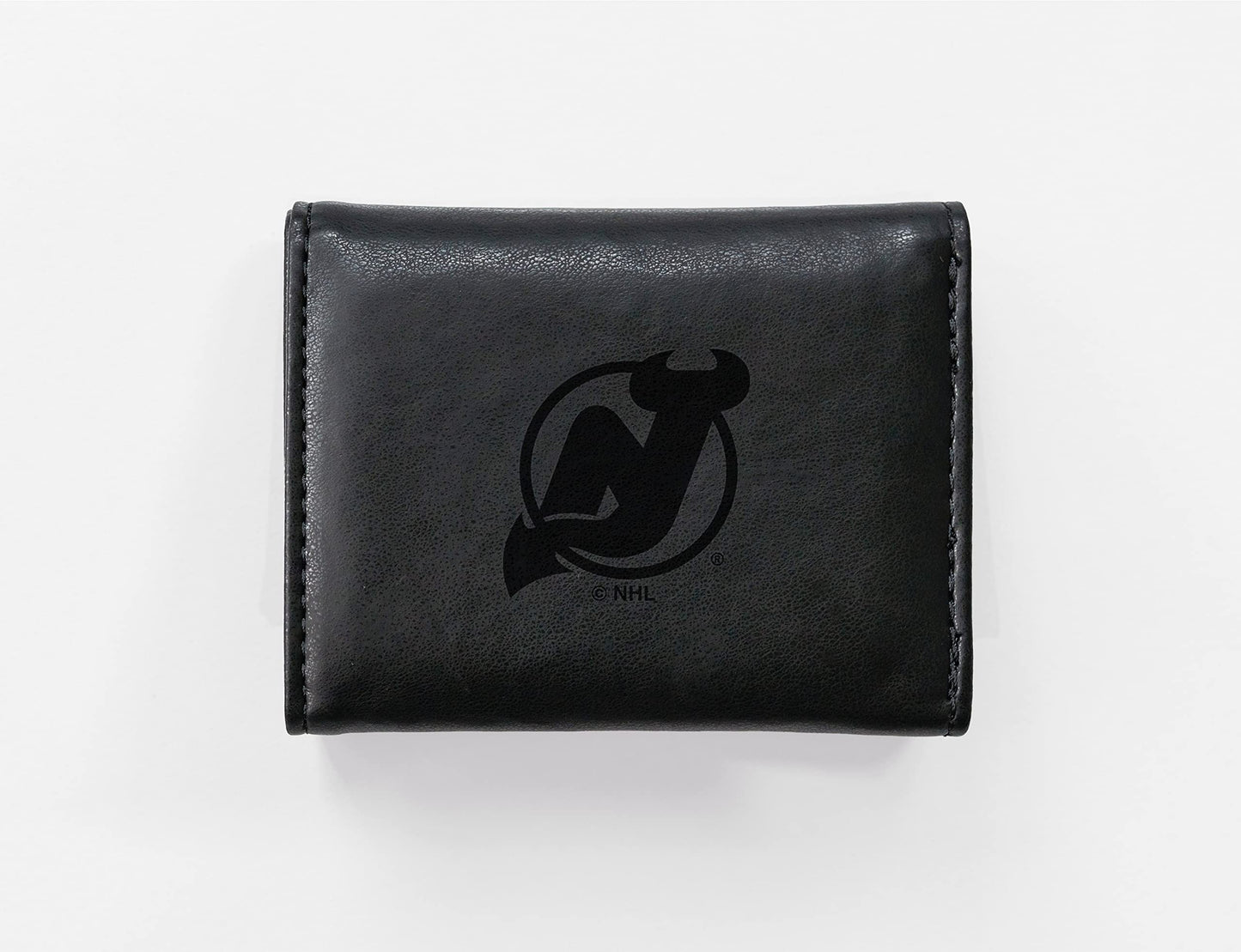 Hockey Rico Industries New Jersey Devils Black Laser Engraved Trifold Laser Engraved Tri-Fold Wallet - Men's Accessory