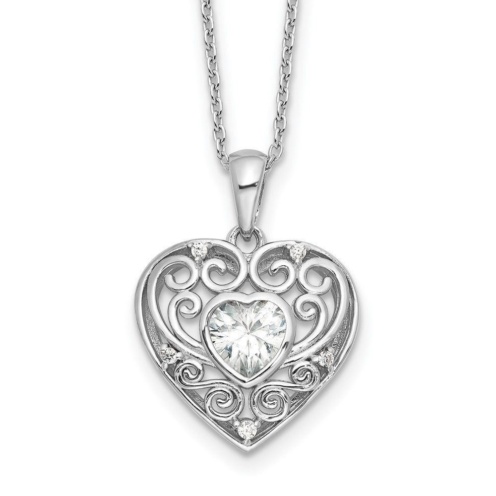 Cheryl M Sterling Silver Rhodium-plated Brilliant-cut CZ Heart 18 Inch Necklace with 2 Inch Extender 18 Inches