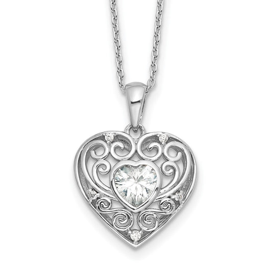 Cheryl M Sterling Silver Rhodium-plated Brilliant-cut CZ Heart 18 Inch Necklace with 2 Inch Extender 18 Inches