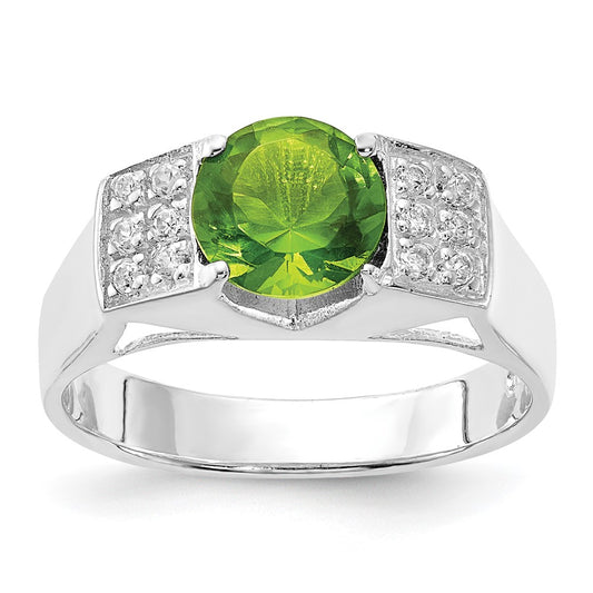 Sterling Silver Lime Green Round w/Pavâ Sides CZ Ring