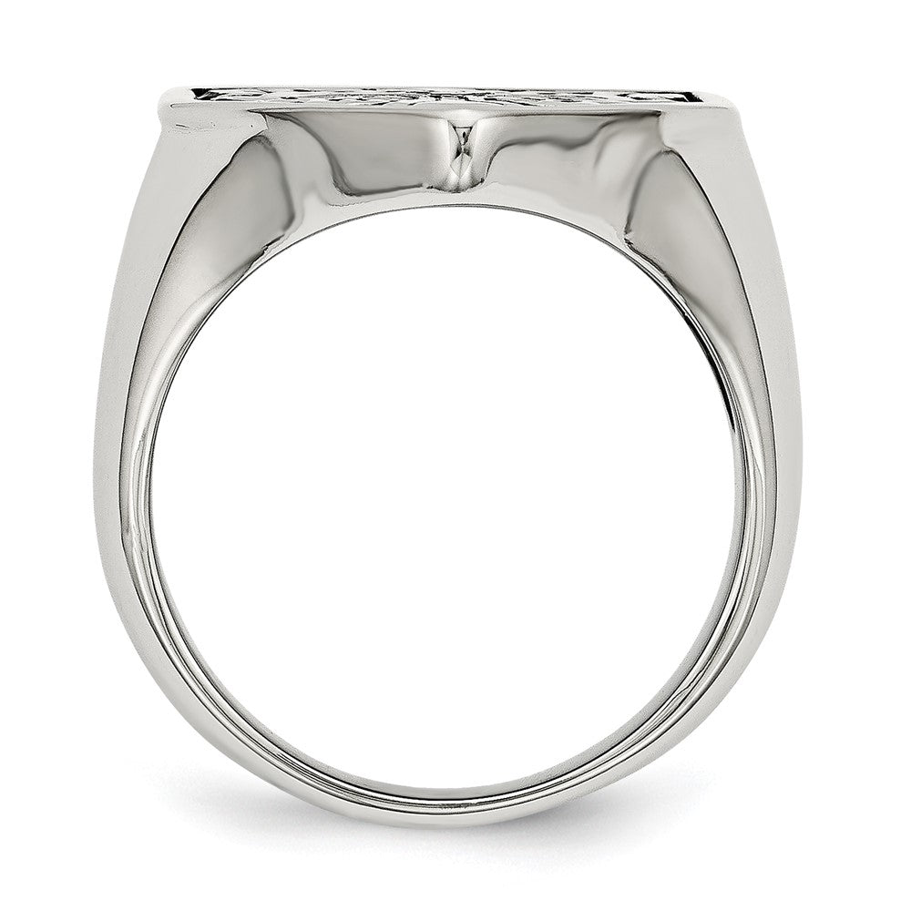 Stainless Steel Antiqued & Polished 1/20ct Black Diamond Shield Ring Size - 11