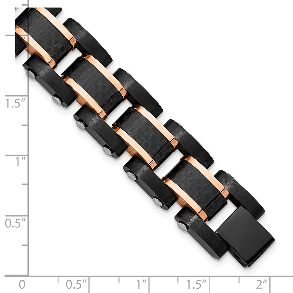 Stainless Steel Brushed Polished Black/Rose IP Carbon Fiber 8.5in Bracelet 8.5 inches