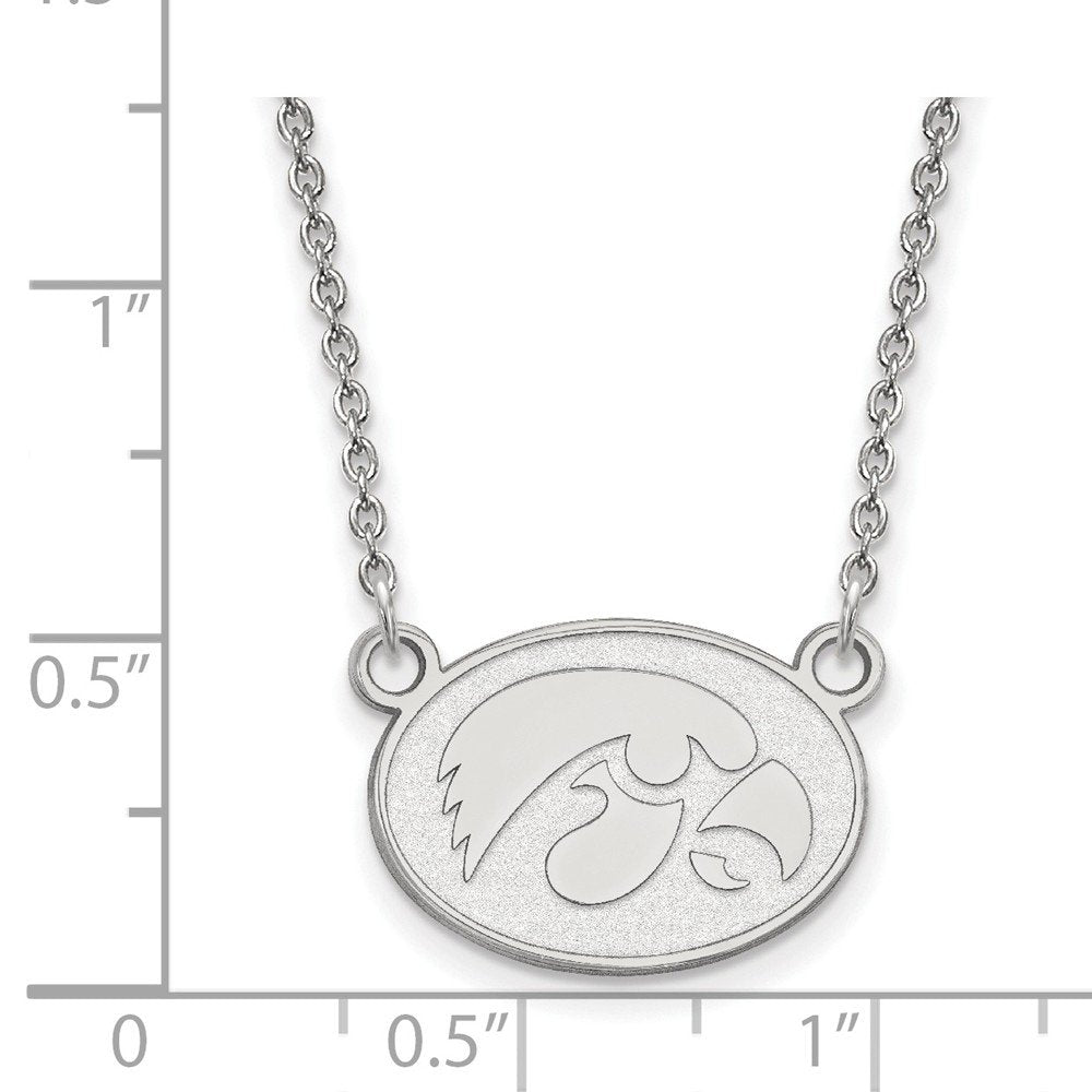 Sterling Silver Rhodium-plated LogoArt University of Iowa Hawk Small Oval Pendant 18 inch Necklace QSS056UIA-18