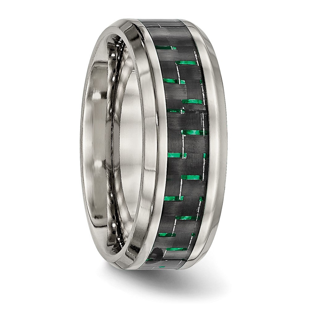 Titanium Polished with Black/Green Carbon Fiber Inlay 8mm Ring Size - 12.5