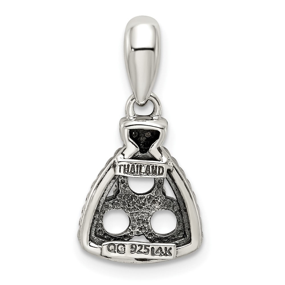Sterling Silver Antiqued w/14k 3-stone w/Diamond Mothers Pendant Semi-Mount