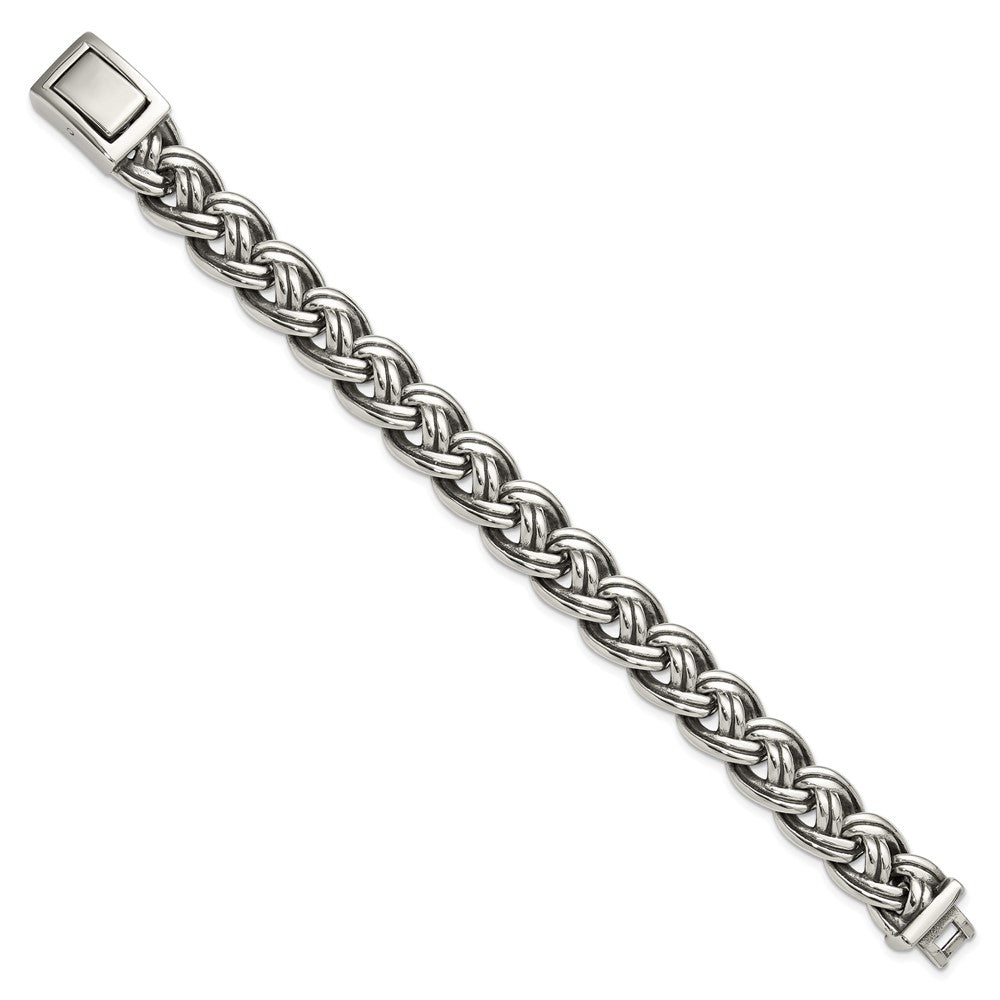 Chisel Stainless Steel Antiqued and Polished 8.5 inch Curb Link Bracelet 8.5 inches