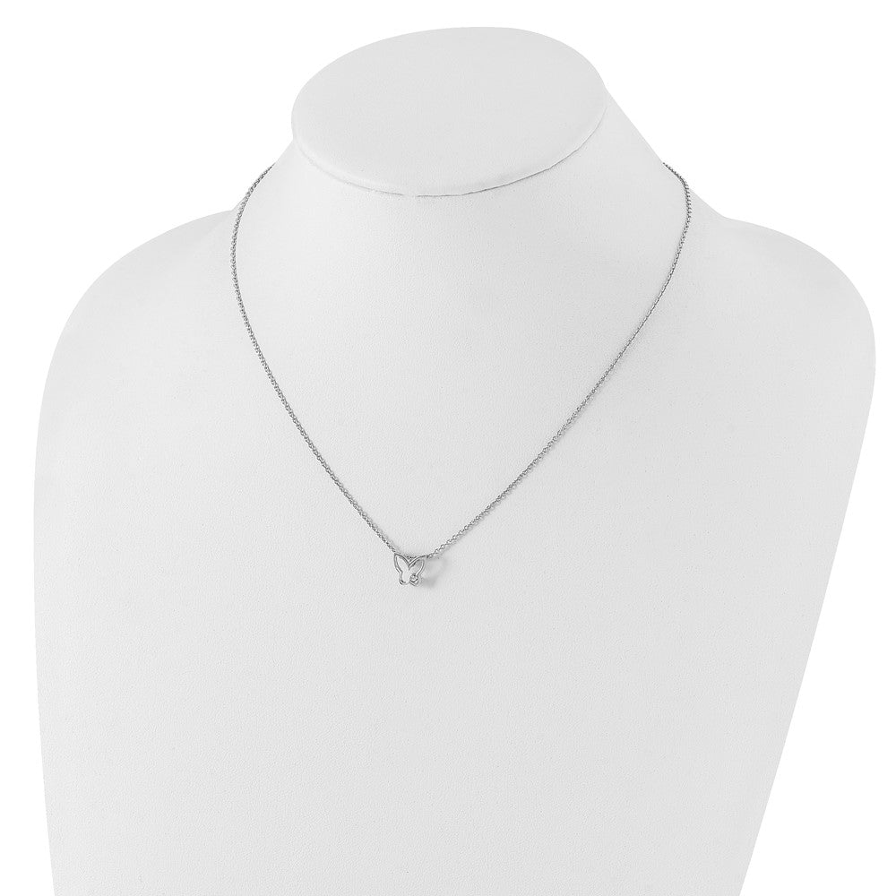White Ice Sterling Silver Rhodium-plated 18 Inch Diamond Butterfly Necklace with 2 Inch Extender 18 Inches