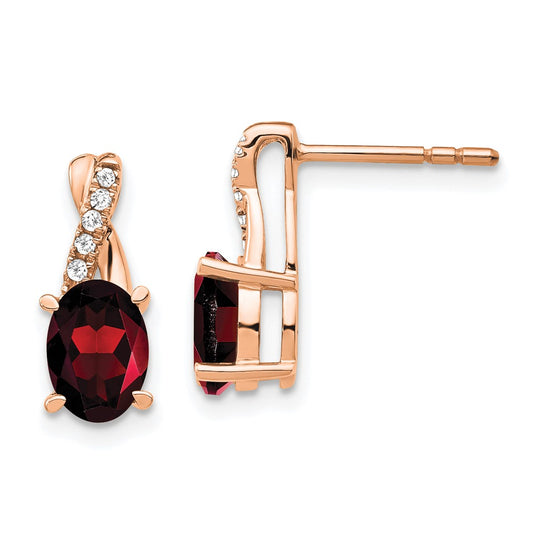 10kr Garnet & Diamond Earrings 7x5 Oval Garnet, Rd 10-1.1mm dia