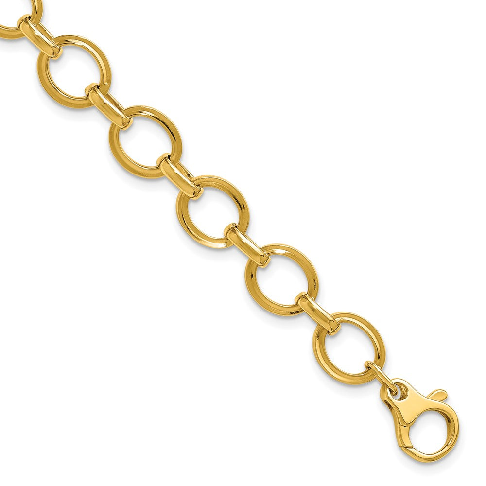 14K Polished and Grooved Fancy Link Bracelet 7.5  inches