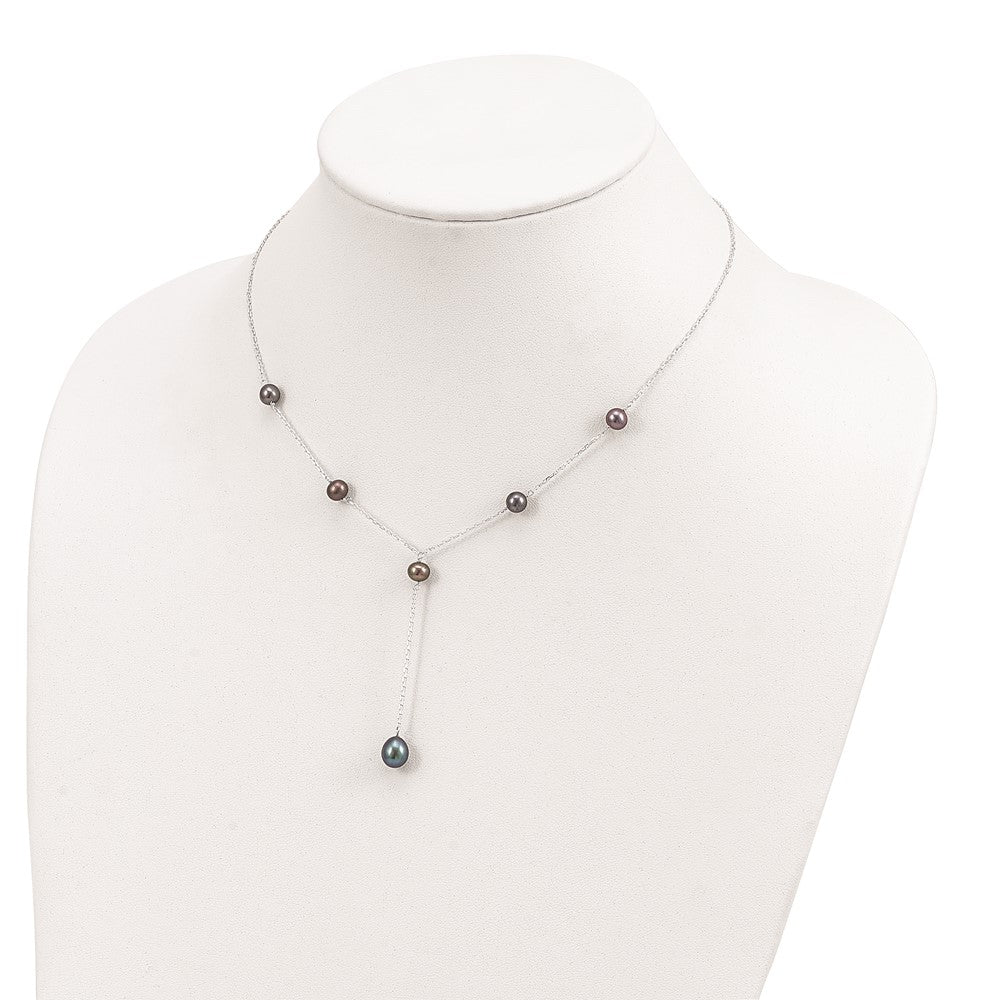 Sterling Silver Rhodium-plated 6-8mm Black Teardrop and Semi-Round Freshwater Cultured Pearl 6-Station Y-Drop 16 inch Necklace 16 Inches