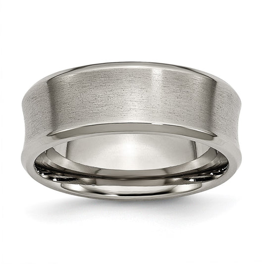 Titanium Brushed & Polished Concave 8mm Beveled Edge Band Size - 10