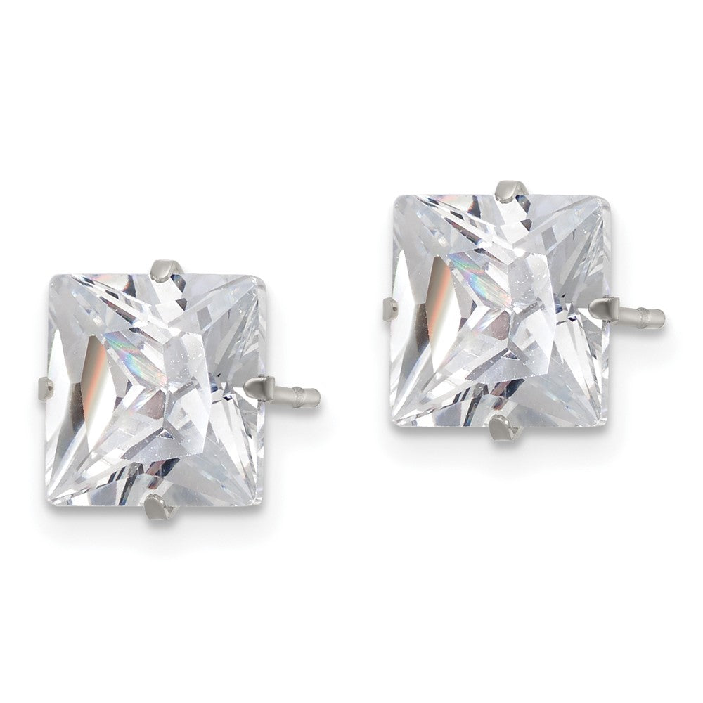 Stainless Steel Polished 8mm Square CZ Stud Post Earrings