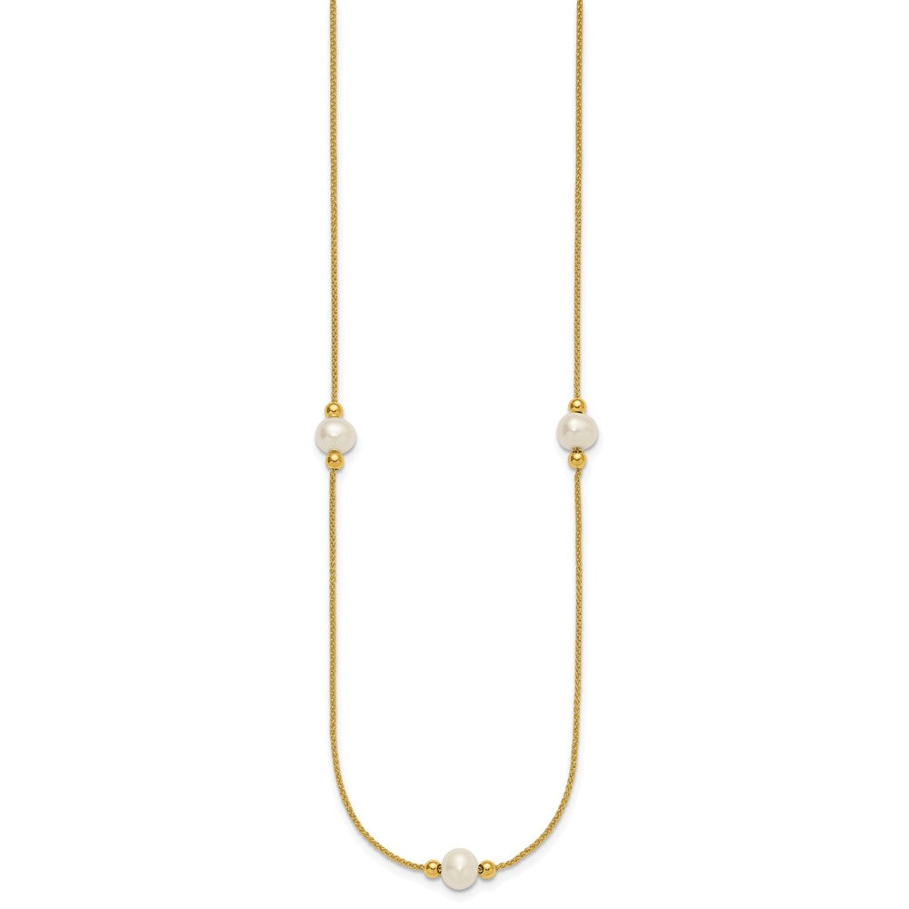 10k Polished 8-9mm Semi-Round White Freshwater Cultured Pearl 3-Station 18 inch Necklace