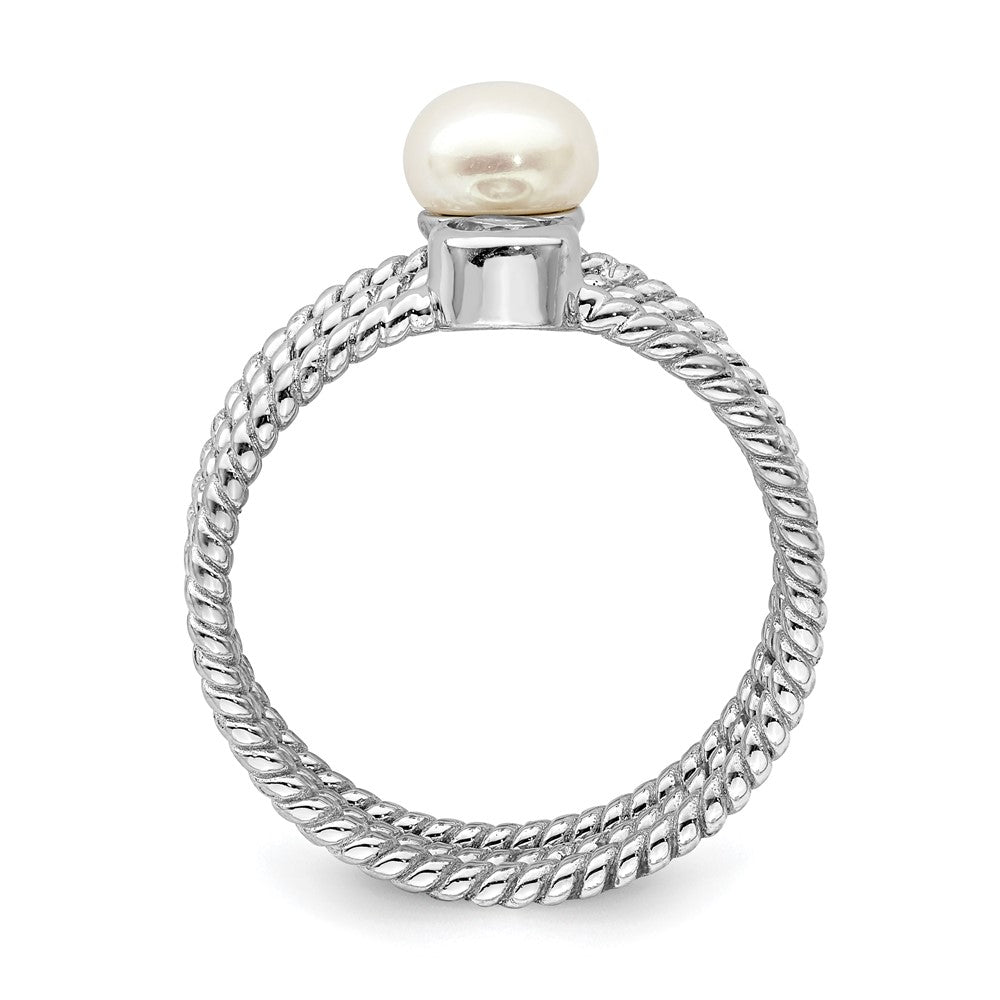 Sterling Silver Rhod-plat 6-7mm White Button FWC Pearl CZ set of 3 Ring