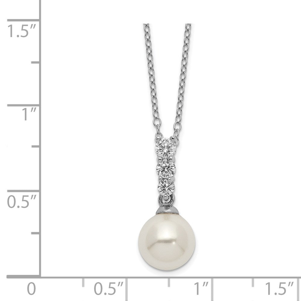 Majestik Sterling Silver Rhodium-plated 8-9mm Imitation Shell Pearl CZ Spring Ring Clasp 17 inch Necklace 17 Inches