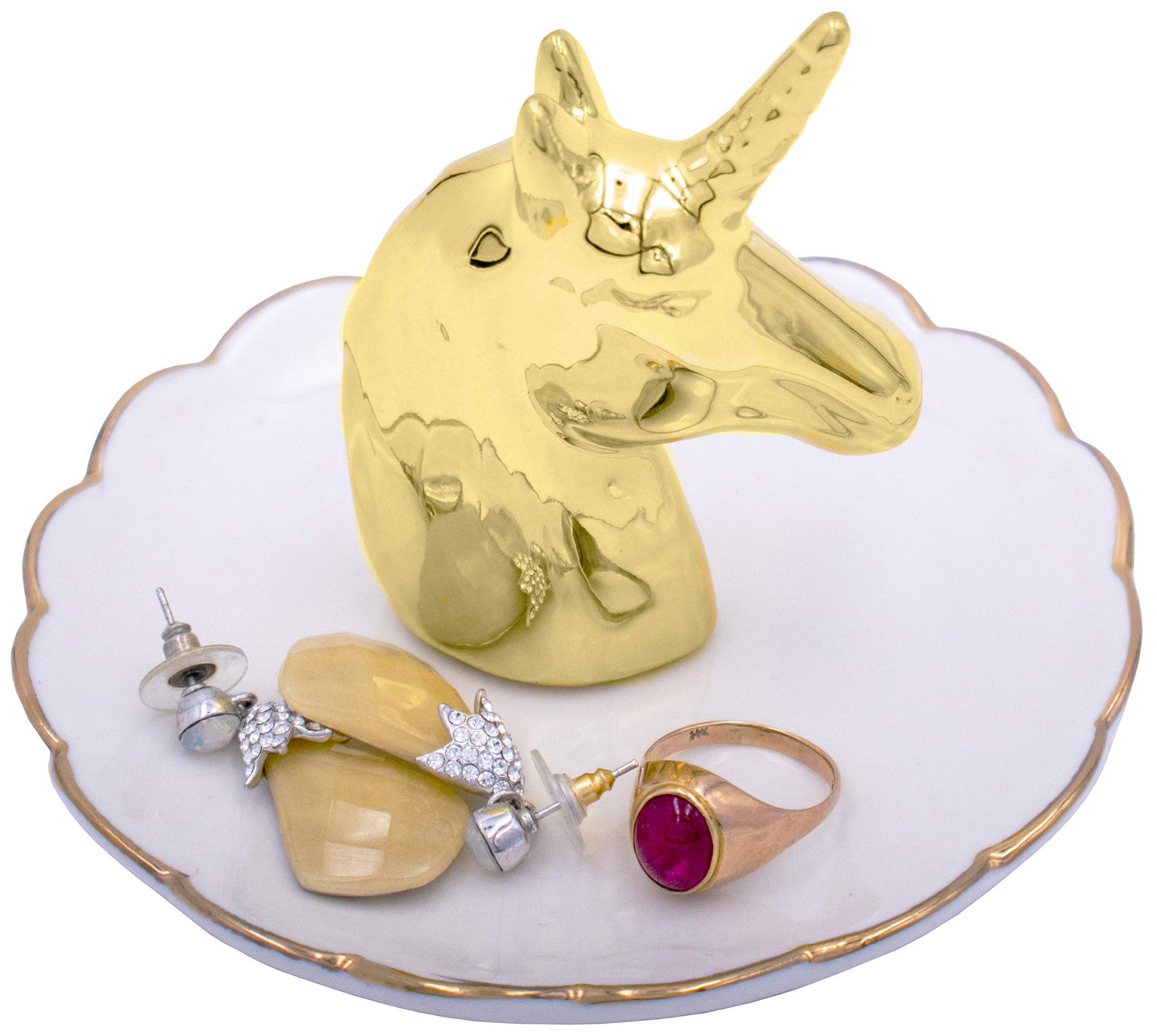 Ceramic Golden Unicorn Jewelry Ring Dish Tray