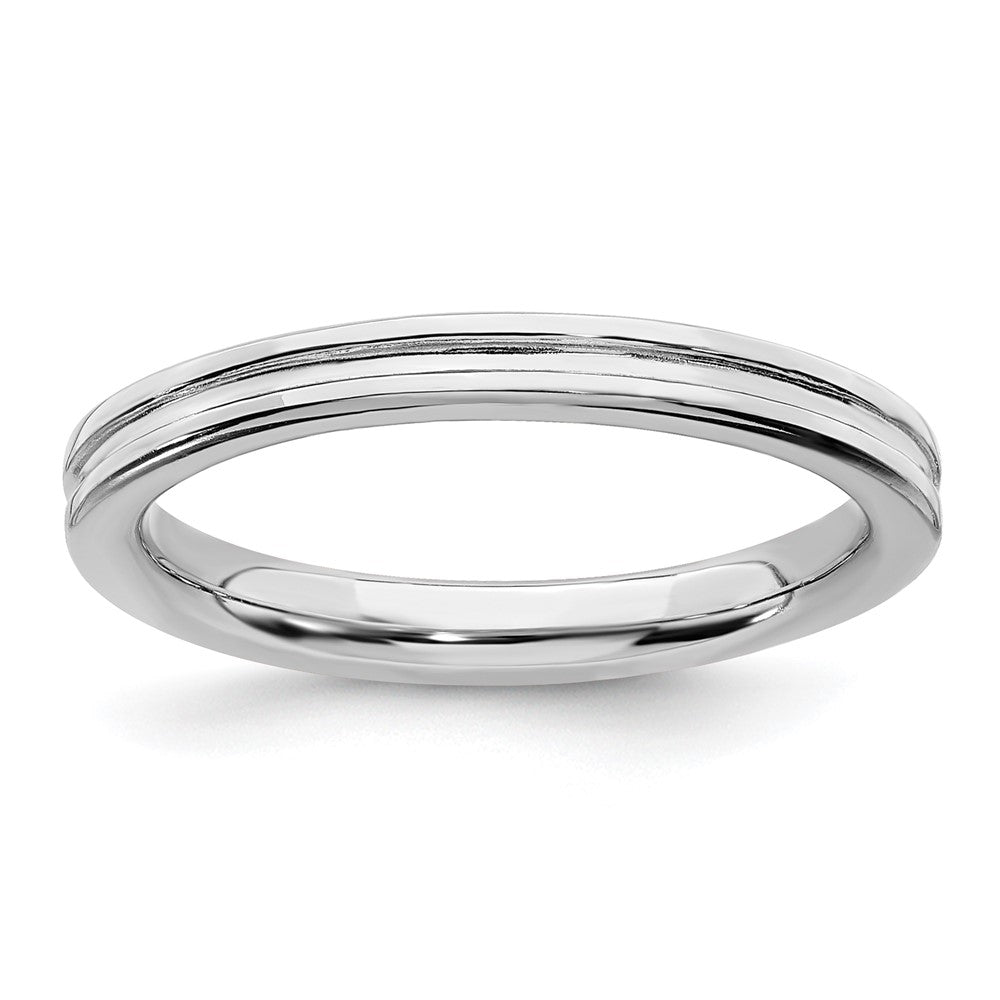 Sterling Silver Stackable Expressions Rhodium Grooved Ring Size -10