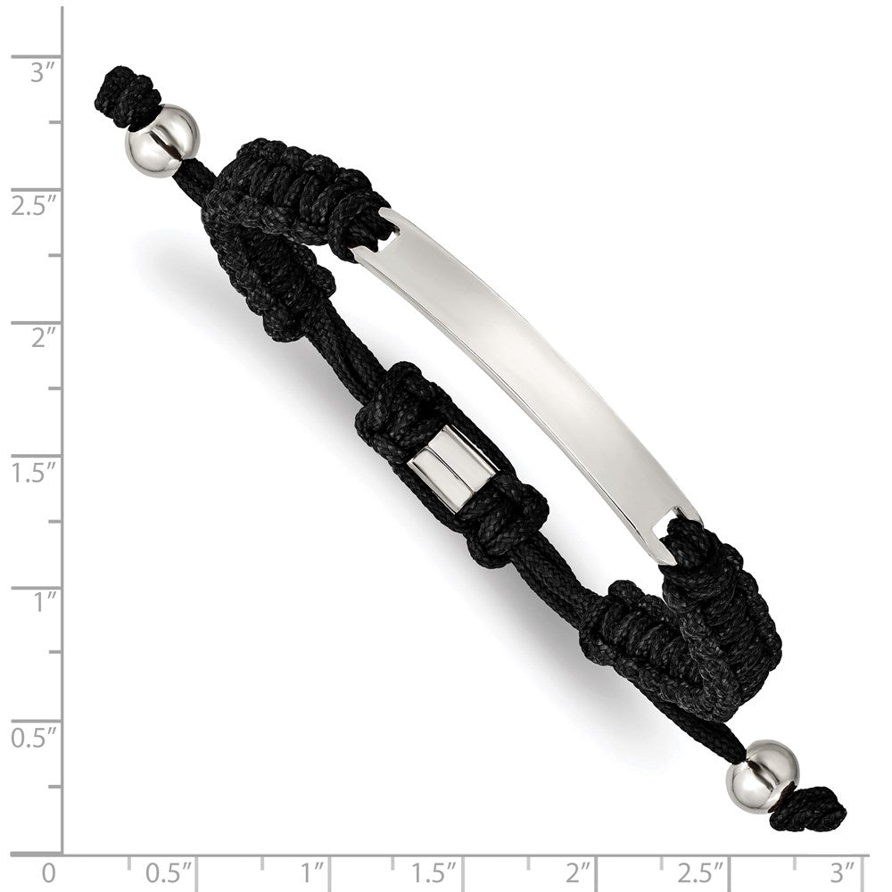 Stainless Steel Polished Black Nylon Adjustable ID Bracelet 9.5 inches