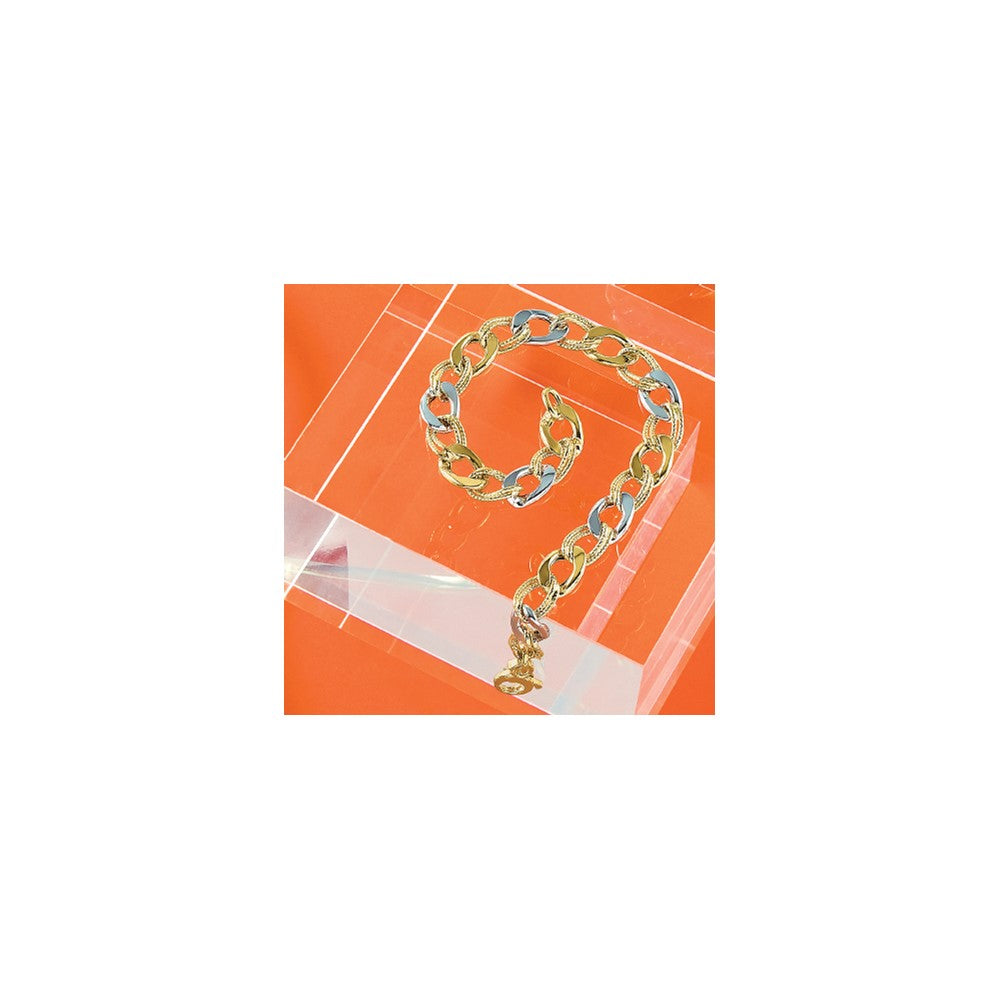 14K Two-tone Polished and Textured Fancy Link Bracelet 7.5  inches