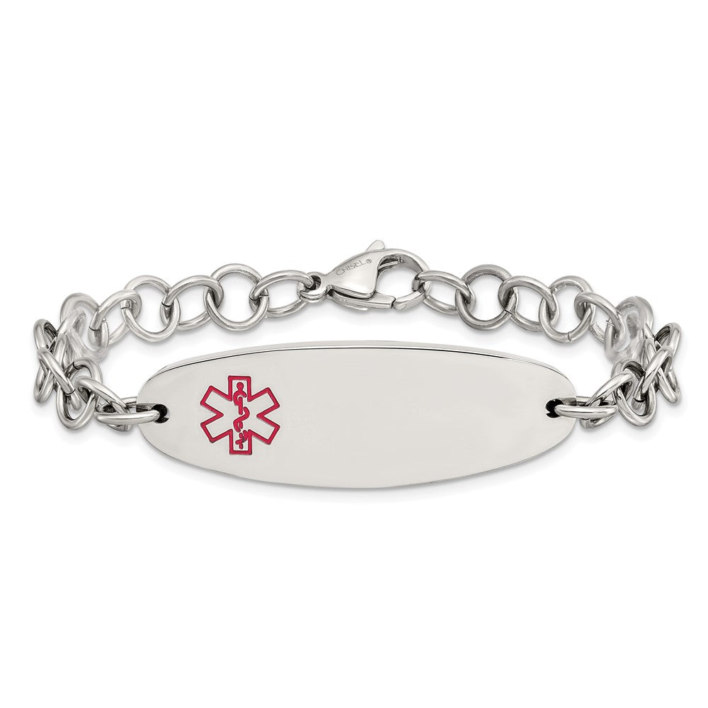 Stainless Steel Polished with Red Enamel 7.25in Medical ID Bracelet 7.25 inches
