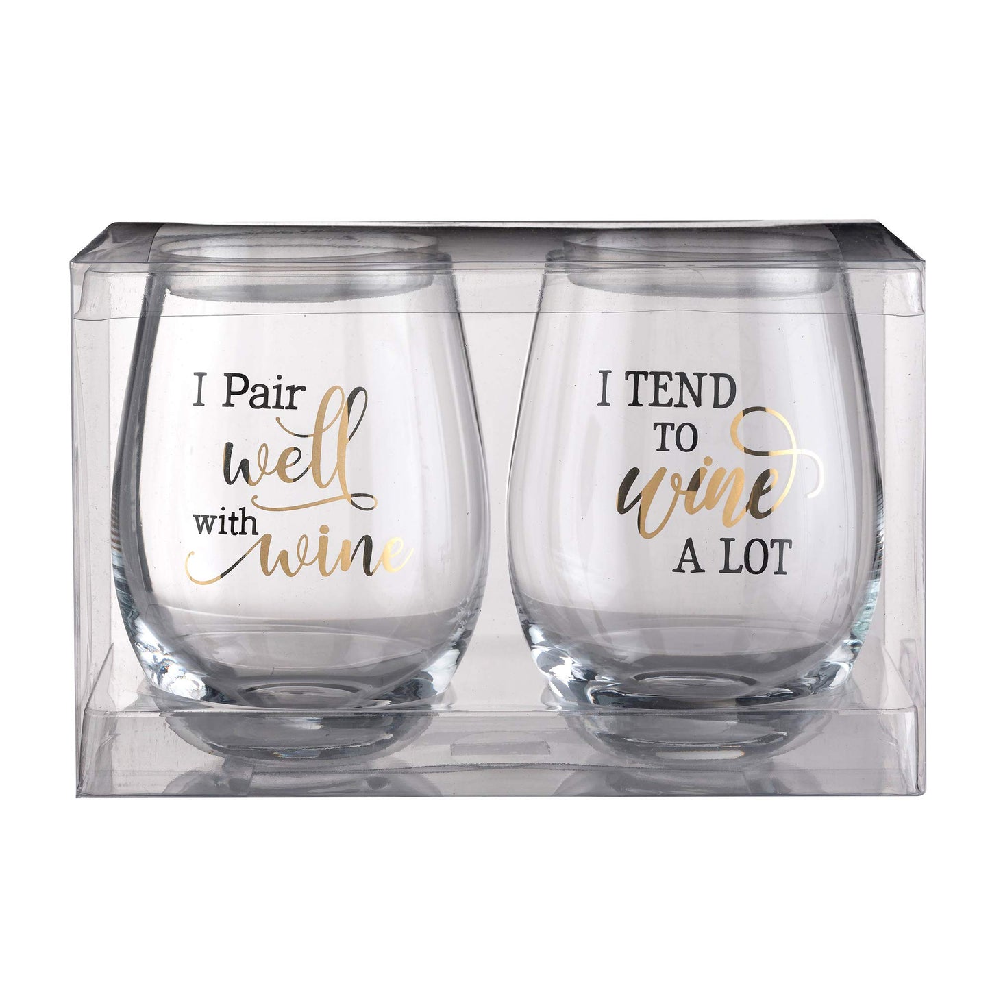 Lillian Rose Glass Set with Funny Wine Sayings, 4.75", Clear