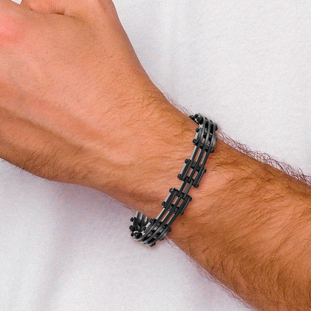 Stainless Steel Polished Black IP-plated Bracelet 8.5 inches