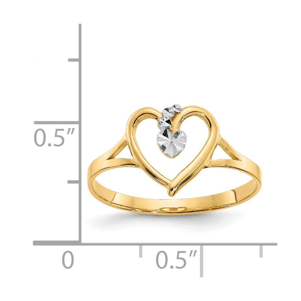 14K and White Rhodium Polished Heart Ring Size 7