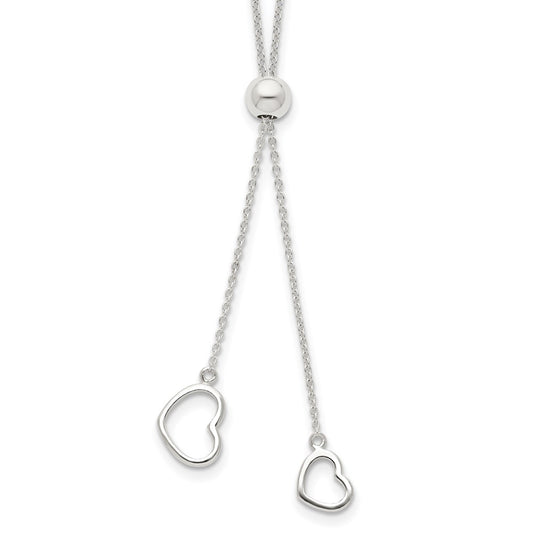 Sterling Silver Polished 2-Heart Adjusts up to 19.5 inch Necklace 19.5 Inches