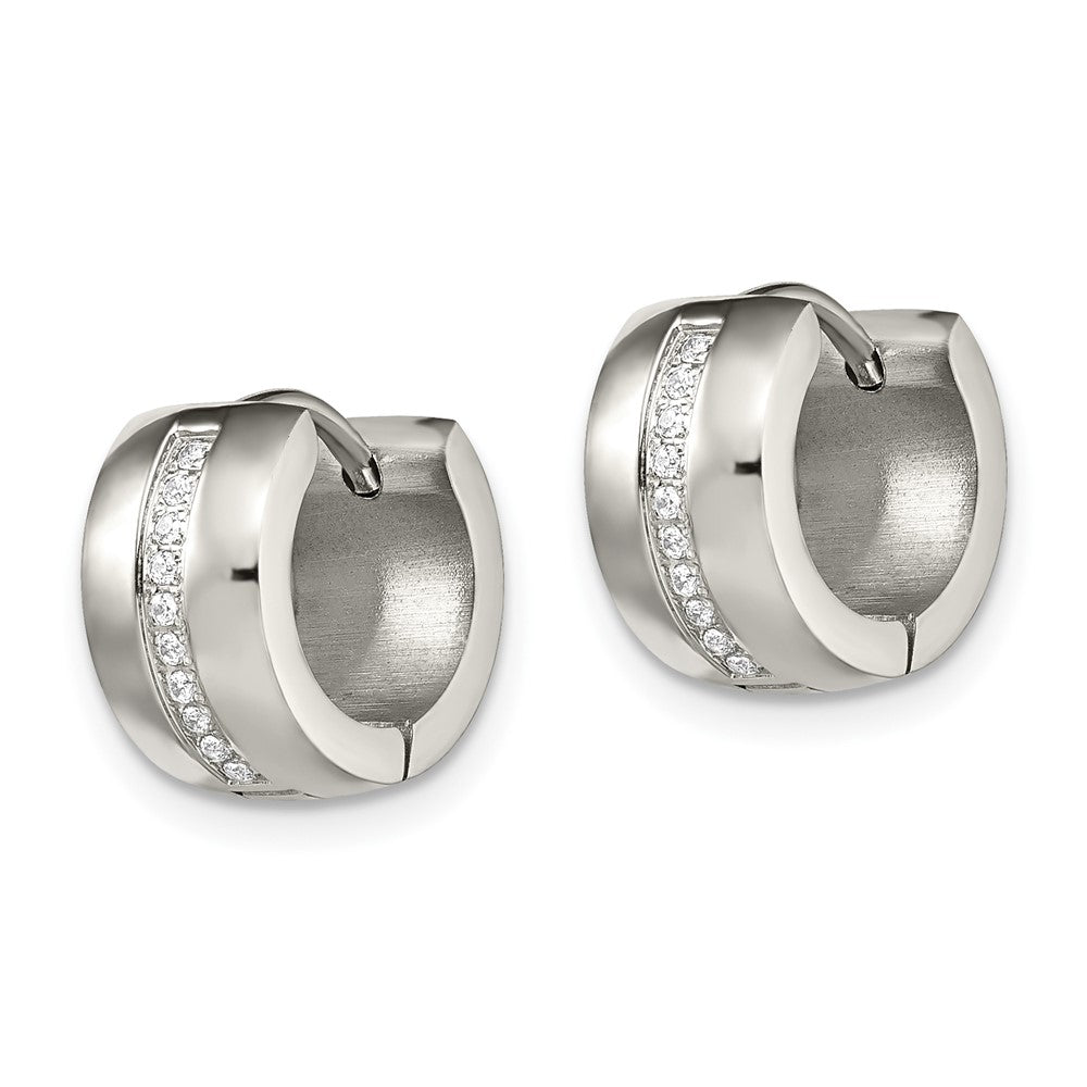 Stainless Steel Polished with Preciosa Crystal 7mm Hinged Hoop Earrings