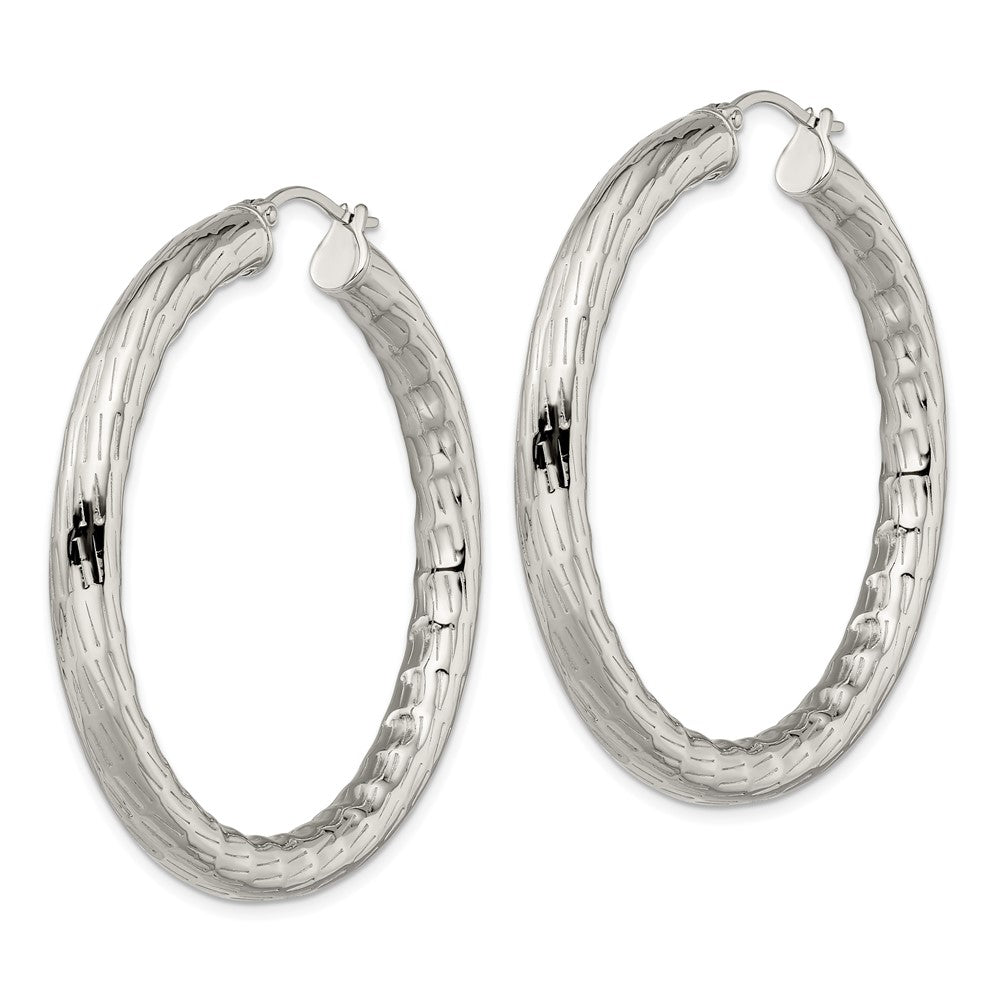 Stainless Steel Polished and Textured Hollow Hoop Earrings