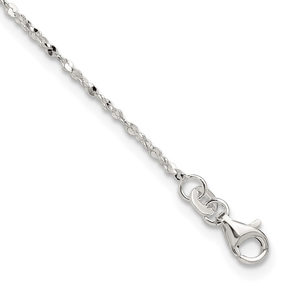 Sterling Silver Twisted Serpentine Heart 9 inch Plus 1.5 inch ext. Anklet 9 inches