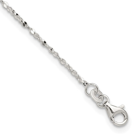 Sterling Silver Twisted Serpentine Heart 9 inch Plus 1.5 inch ext. Anklet 9 inches